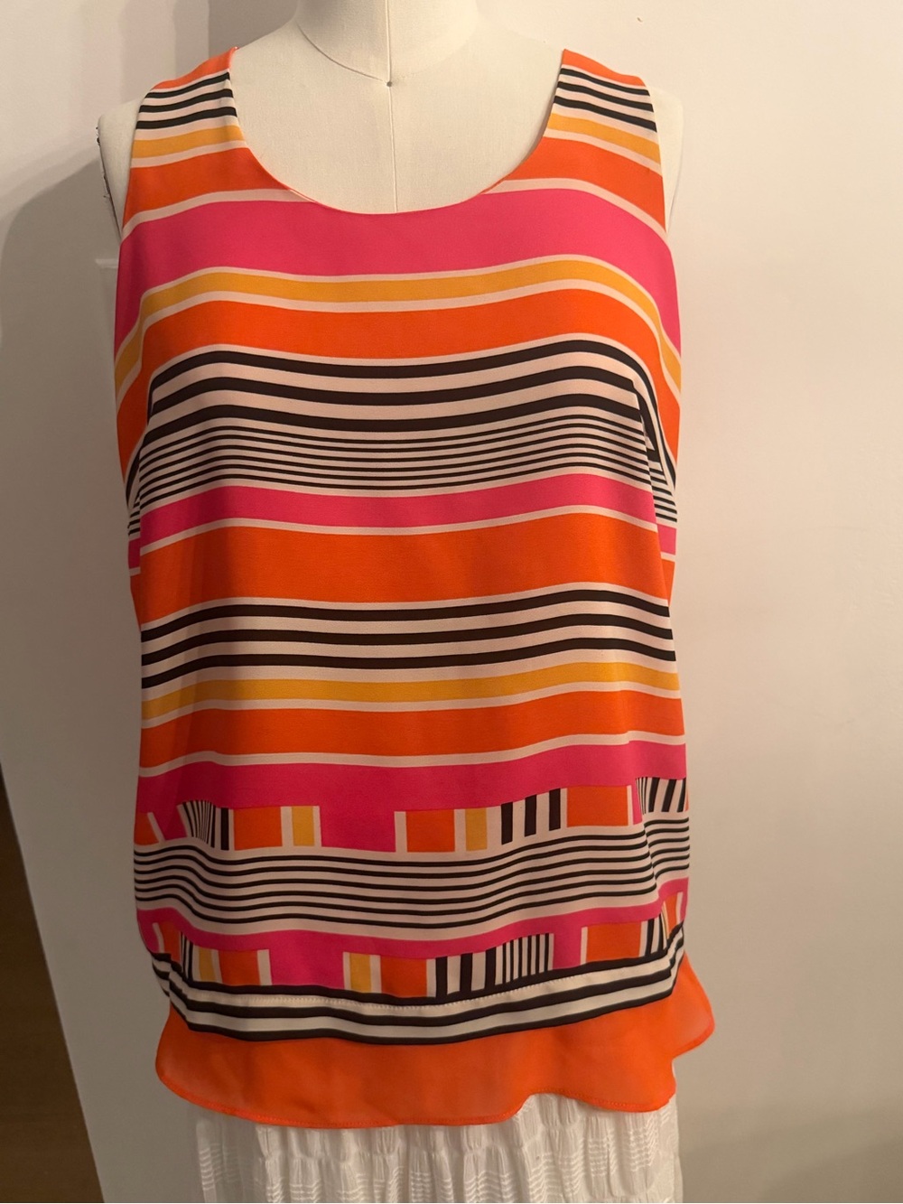 Rose & Olive Pink, Orange & Yellow Striped Sleeveless Camisole